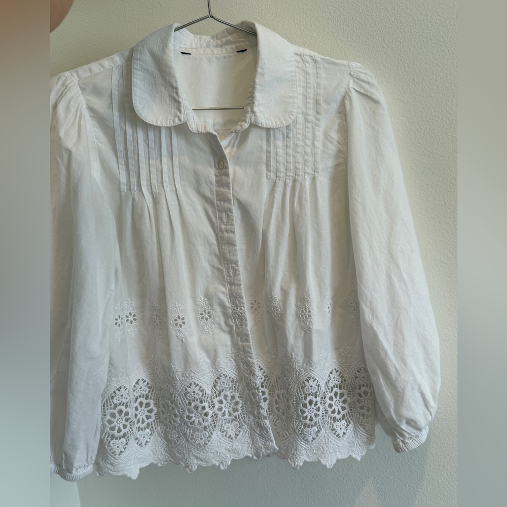White Lace Button-Up Blouse